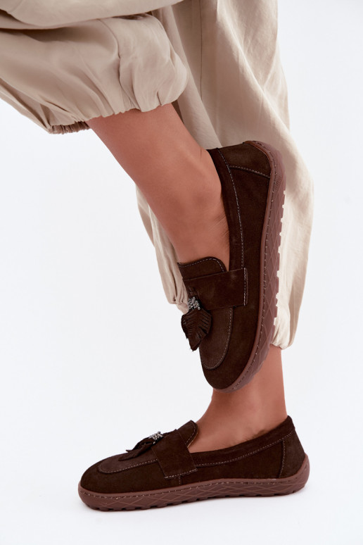Kunstveloursleder Mokassins Barefoot Zazoo 10220, schokoladig