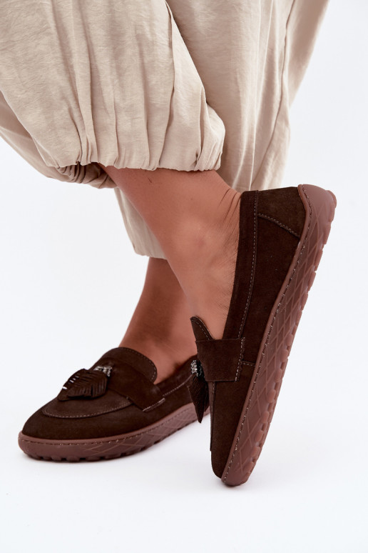 Kunstveloursleder Mokassins Barefoot Zazoo 10220, schokoladig
