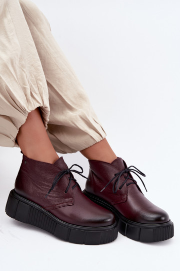 Wärmende Leder Damen Schuhe mit Plattform Zazoo 60588, bordeaux