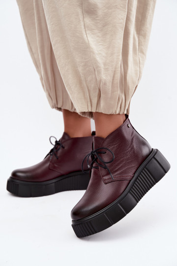 Wärmende Leder Damen Schuhe mit Plattform Zazoo 60588, bordeaux 2