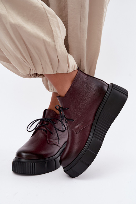 Wärmende Leder Damen Schuhe mit Plattform Zazoo 60588, bordeaux