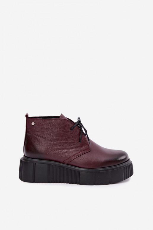 Wärmende Leder Damen Schuhe mit Plattform Zazoo 60588, bordeaux