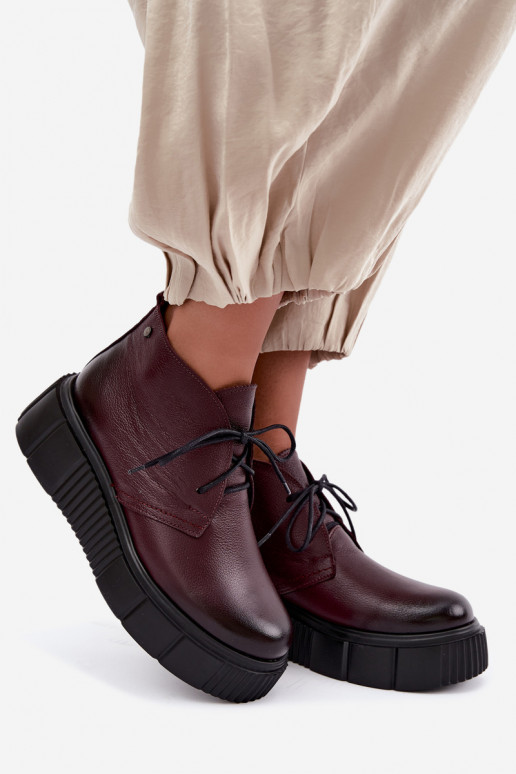 Wärmende Leder Damen Schuhe mit Plattform Zazoo 60588, bordeaux