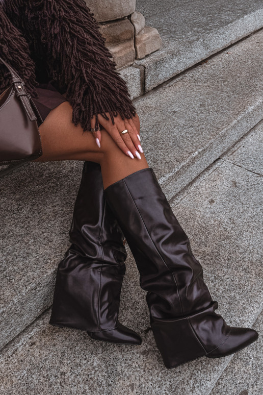 damen kniehohe Stiefel mit Absatz in schokoladenbraun Elivira