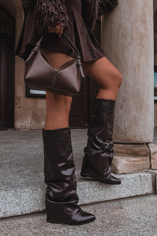 damen kniehohe Stiefel mit Absatz in schokoladenbraun Elivira