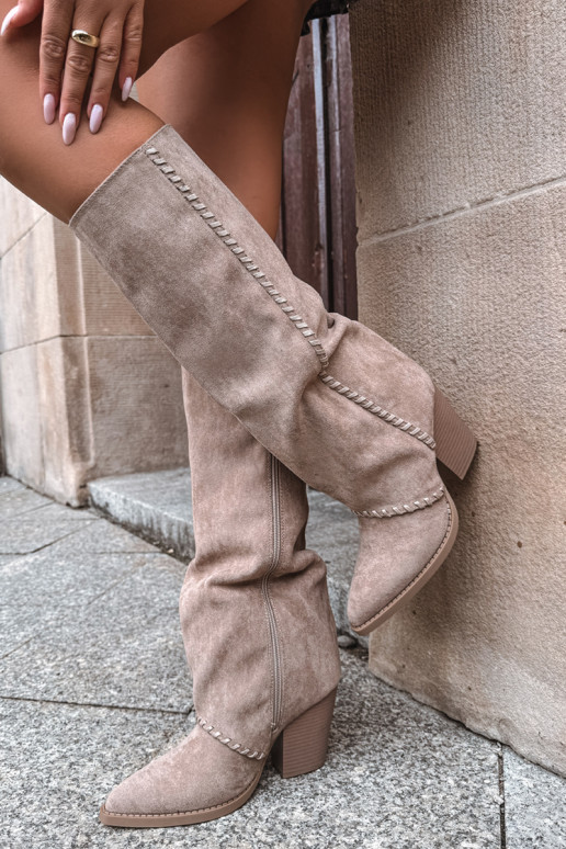 Damenstiefel im Cowboy-Stil mit Blockabsatz sandfarben Noeline