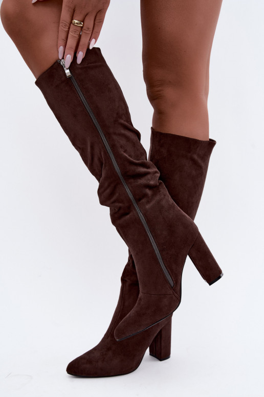 Damen isolierte Kniehohe Stiefel mit Absatz und Rüschen in Braun Imelia