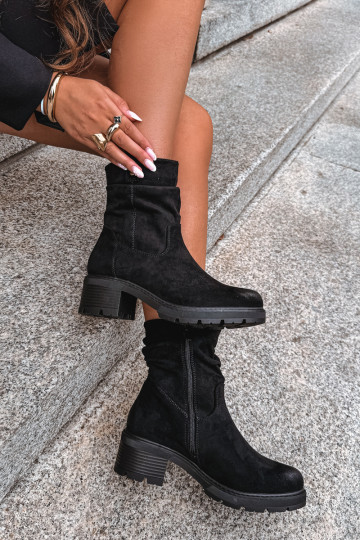 Wärmende Damen-Stiefeletten mit Rüschen, schwarz