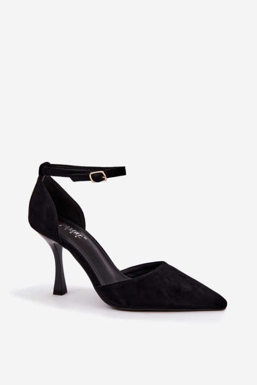 Ladessa schwarze Wildlederschuhe mit Riemen