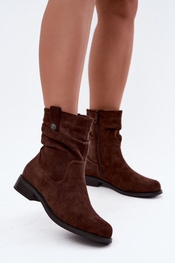 sich Zuarm laufen Stiefel Mit Rüschen mit breiten Absätzen S.Barski HY62-8102 CzekoladoZue