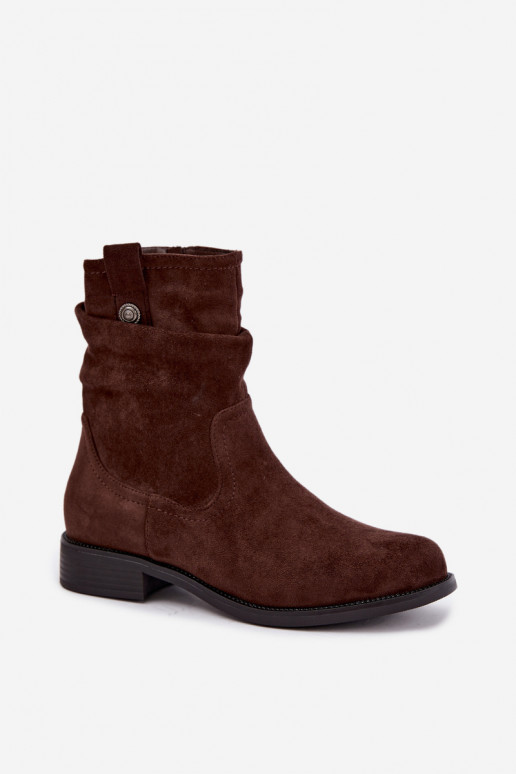 Isolierte Stiefeletten mit Rüschen und breiten Absätzen S.Barski HY62-8102 in Schokoladenfarbe