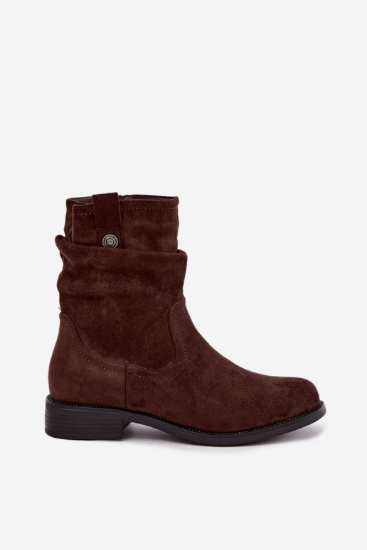 Isolierte Stiefeletten mit Rüschen und breiten Absätzen S.Barski HY62-8102 in Schokoladenfarbe