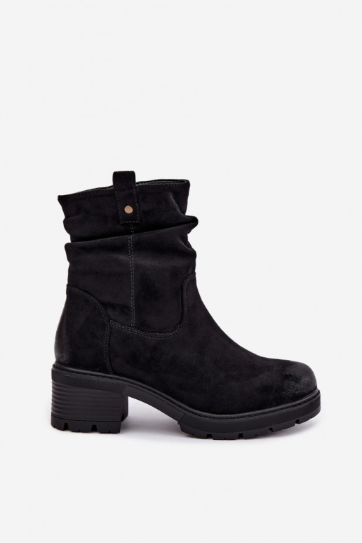 Wärmende Damen-Stiefeletten mit Rüschen, schwarz