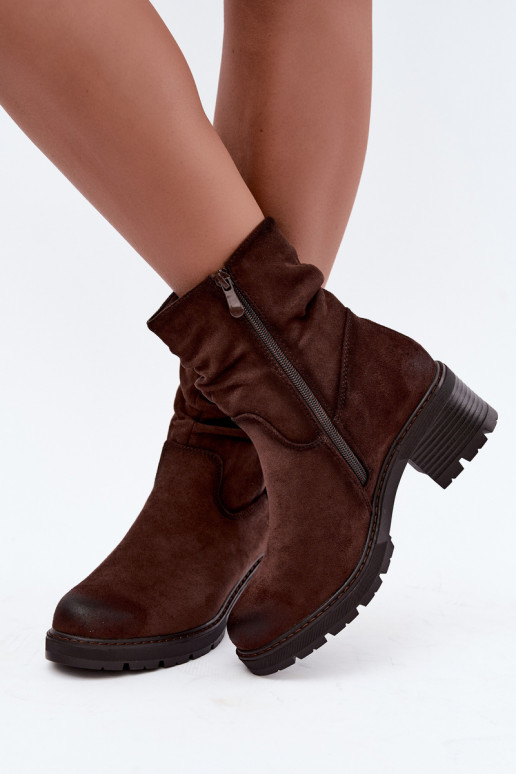 Isolierte Damen Stiefeletten mit Rüschen Klocke S.Barski HY62-8100 in Schokoladenfarbe