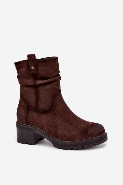 Isolierte Damen Stiefeletten mit Rüschen Klocke S.Barski HY62-8100 in Schokoladenfarbe