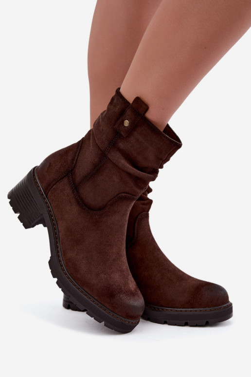 Isolierte Damen Stiefeletten mit Rüschen Klocke S.Barski HY62-8100 in Schokoladenfarbe