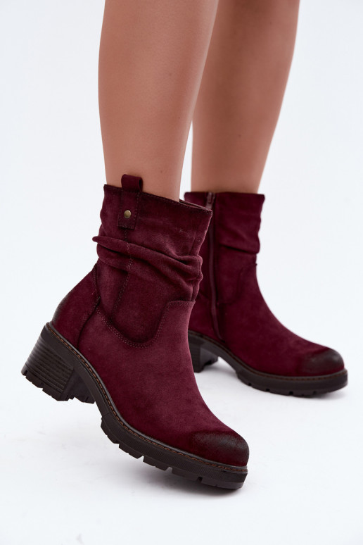 Isolierte Damen Stiefeletten mit Rüschen Klocke S.Barski HY62-8100 in Bordeauxfarbe