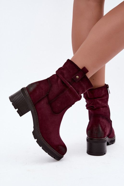Isolierte Damen Stiefeletten mit Rüschen Klocke S.Barski HY62-8100 in Bordeauxfarbe