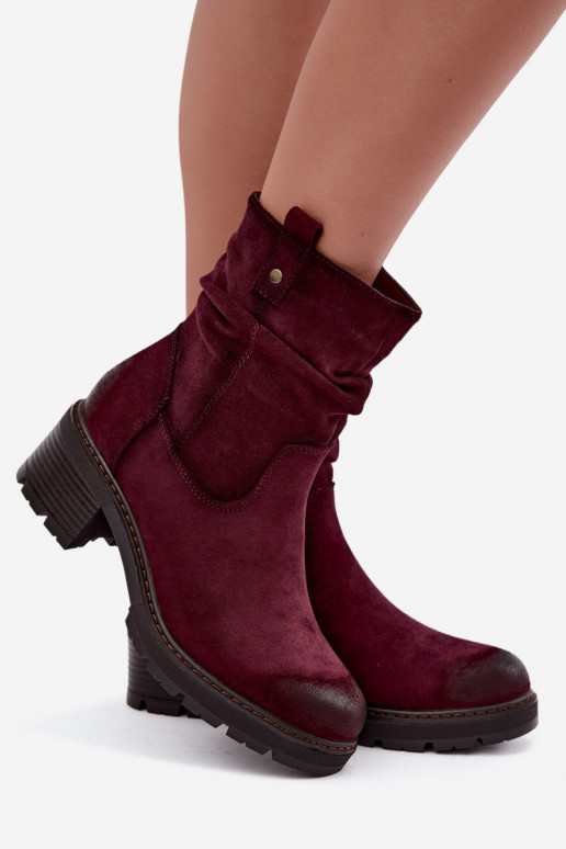 Isolierte Damen Stiefeletten mit Rüschen Klocke S.Barski HY62-8100 in Bordeauxfarbe