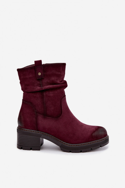Isolierte Damen Stiefeletten mit Rüschen Klocke S.Barski HY62-8100 in Bordeauxfarbe