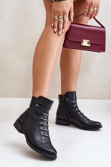 Wärmende Damen-Stiefeletten mit breiten Absätzen in schwarzer Farbe Labise