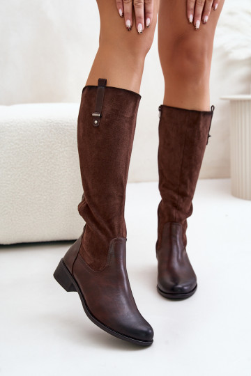 Wärmende Damen-Stiefel bis zum Knie in brauner Farbe Ivasira