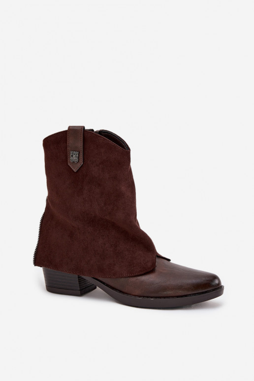 Wärmende Stiefeletten im Cowboy-Stil mit Absätzen in schokoladenbrauner Farbe Sylvette