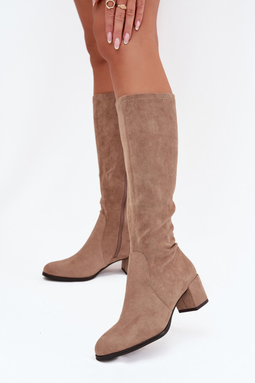 Klassische Stiefel bis zum Knie aus Kunstveloursleder in sandfarbener Farbe Sergio Leone KZ205