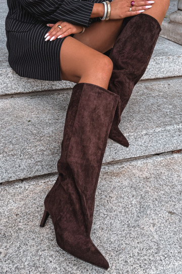 damen kniehohe Stiefeletten zum Hineinschlüpfen mit Absatz in schokoladenbraun Favra