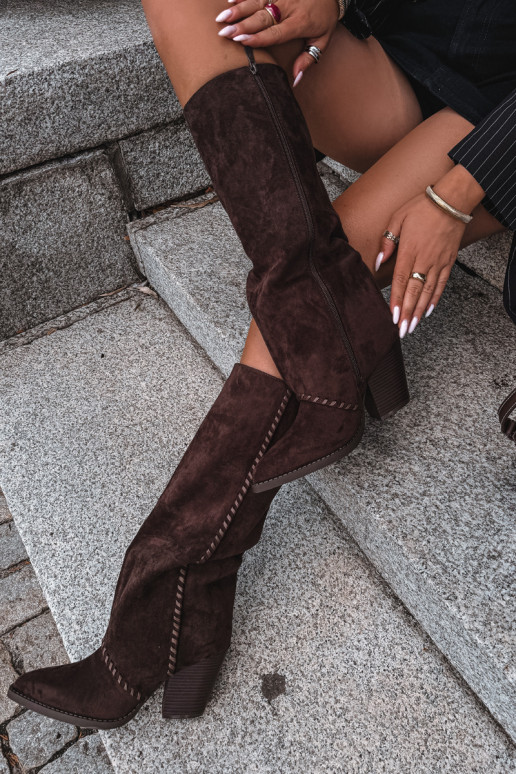 Damenstiefel im Cowboy-Stil mit Blockabsatz schokoladenbraun Noeline