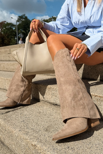 Damen-Kniehohe Cowboy-Stiefel mit Absatz in Sand Kalena