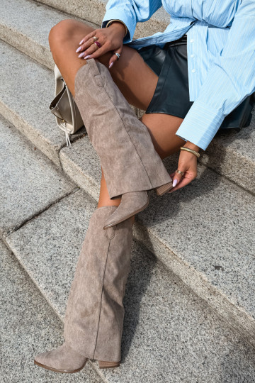 Damen-Kniehohe Cowboy-Stiefel mit Absatz in Sand Kalena 2