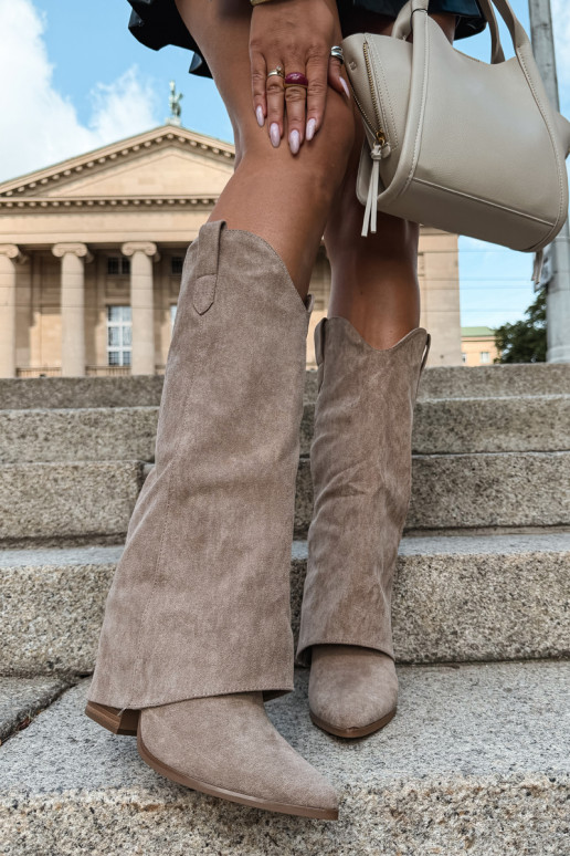 Damen-Kniehohe Cowboy-Stiefel mit Absatz in Sand Kalena