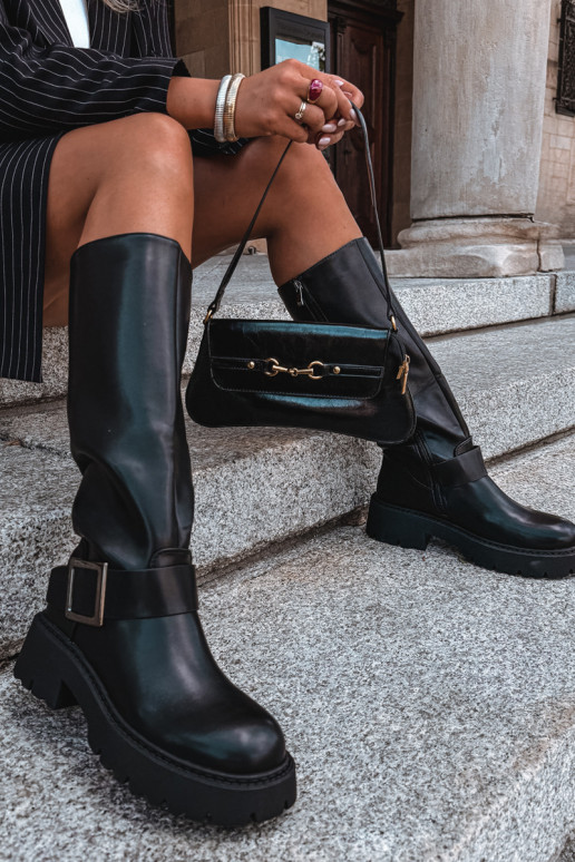 Damen isolierte Kniehohe Stiefel mit Schnallen in Schwarz Glena