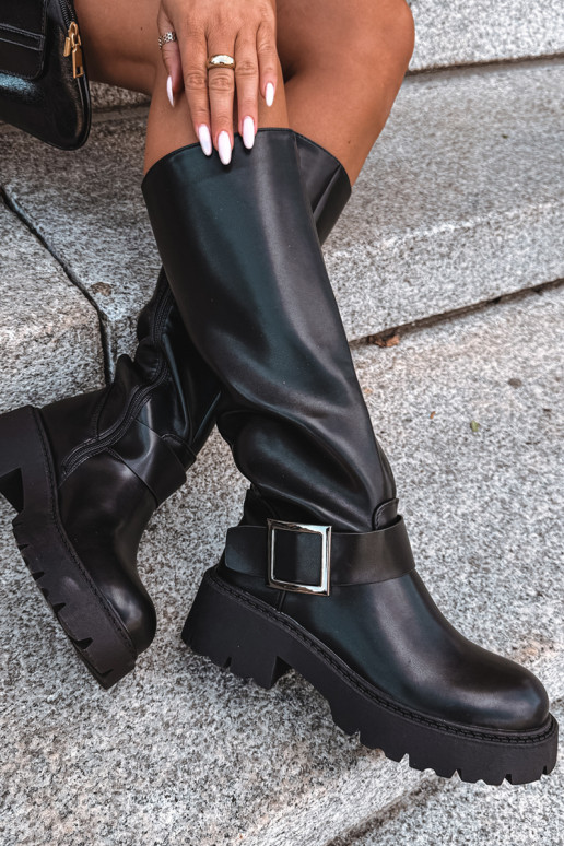 Damen isolierte Kniehohe Stiefel mit Schnallen in Schwarz Glena