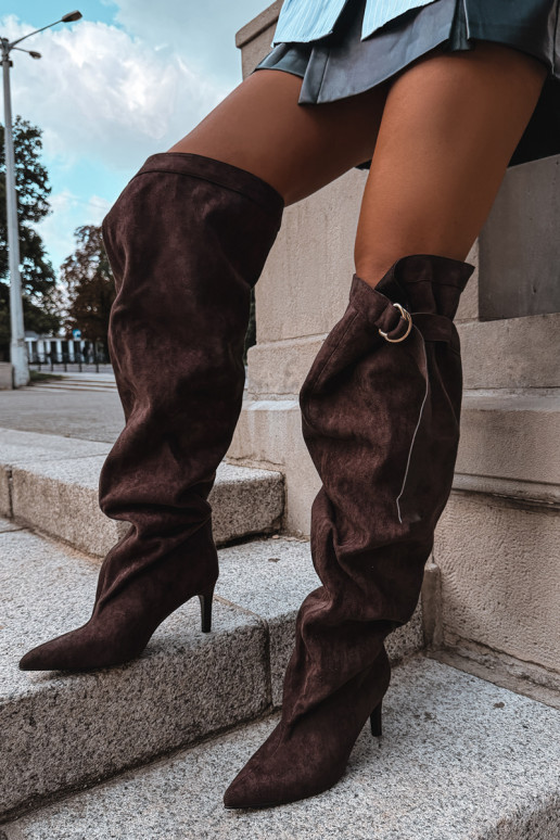 Schlüpfschuhe für Damen bis zum Knie mit Absätzen in Schokoladenfarbe Rosena
