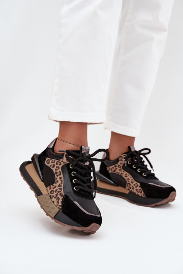 Leder-Damensneaker mit Plateau und Leopardenmuster in Schwarz Artiker 55C0134 2