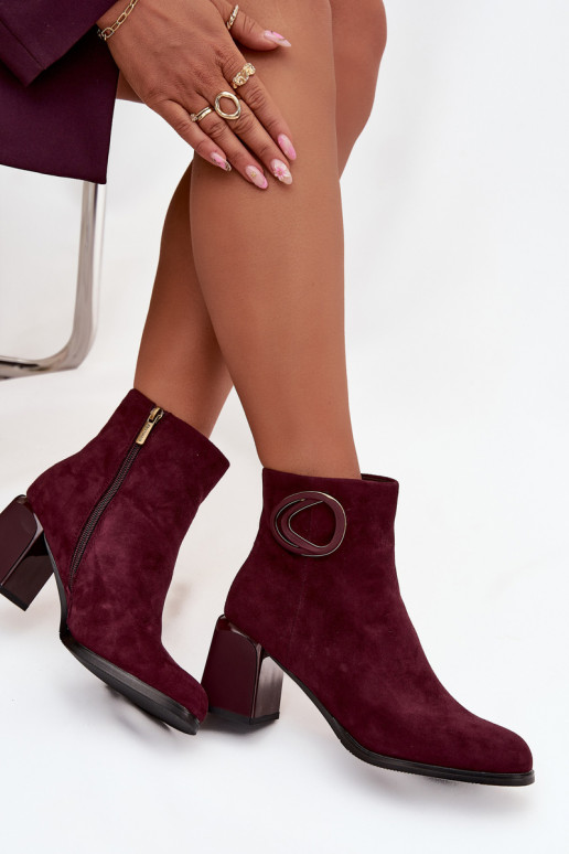 Kunstveloursleder warme Damenstiefeletten mit dekorativen Details in Bordeaux Artiker 57C0016