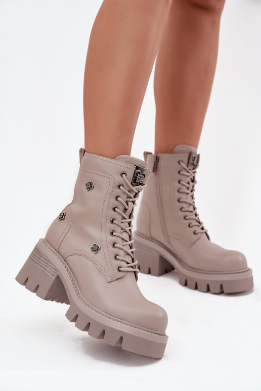 Leder-Damen-Arbeitsstiefeletten mit Schnallen in Sand Artiker 57C0181