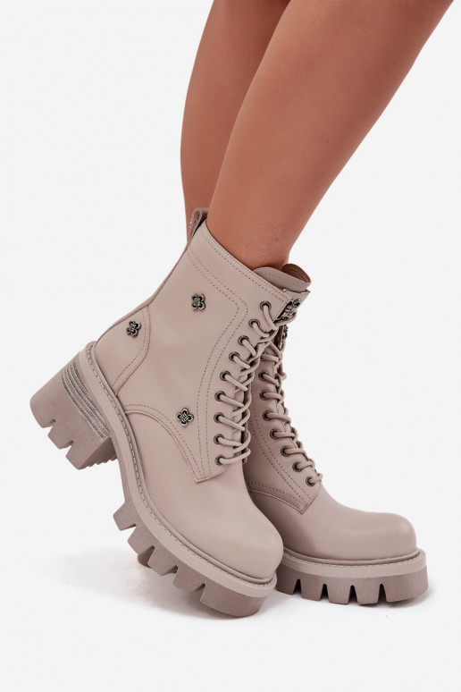 Leder-Damen-Arbeitsstiefeletten mit Schnallen in Sand Artiker 57C0181