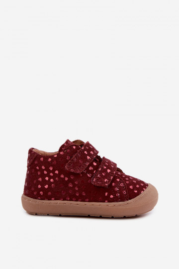 Burgunderfarbene Kinderveloursleder-Schuhe Barefoot mit Herzen Froddo G2130328-66 2