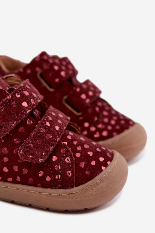Burgunderfarbene Kinderveloursleder-Schuhe Barefoot mit Herzen Froddo G2130328-66