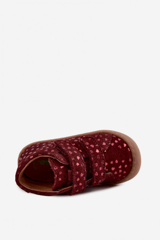 Burgunderfarbene Kinderveloursleder-Schuhe Barefoot mit Herzen Froddo G2130328-66