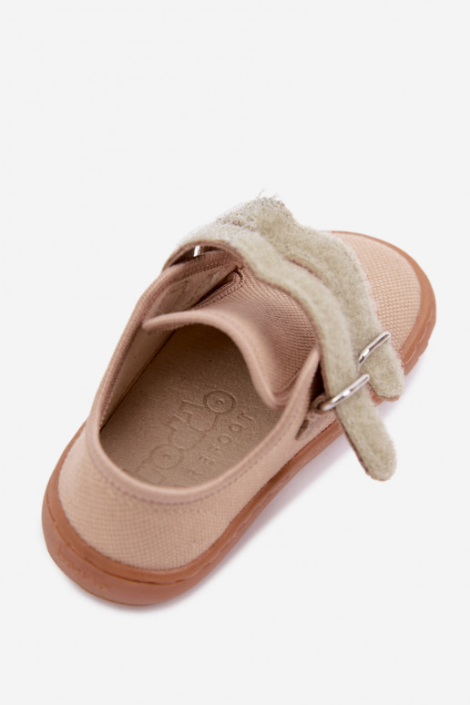 Sandfarbene Kinderslipper Barefoot Froddo Canvas G1700440-22