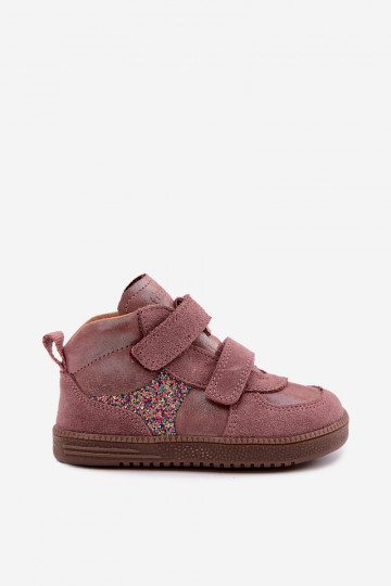 Rosa Kinderveloursleder-Schuhe Barefoot mit Glanz Froddo G2110157-5 2