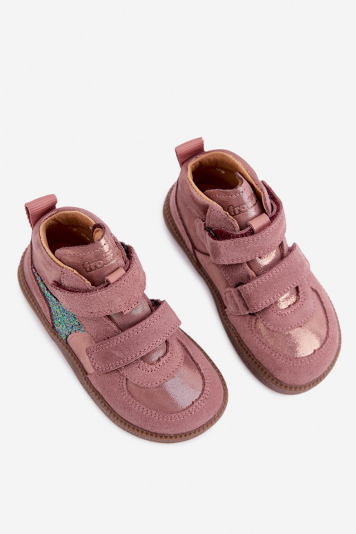 Rosa Kinderveloursleder-Schuhe Barefoot mit Glanz Froddo G2110157-5