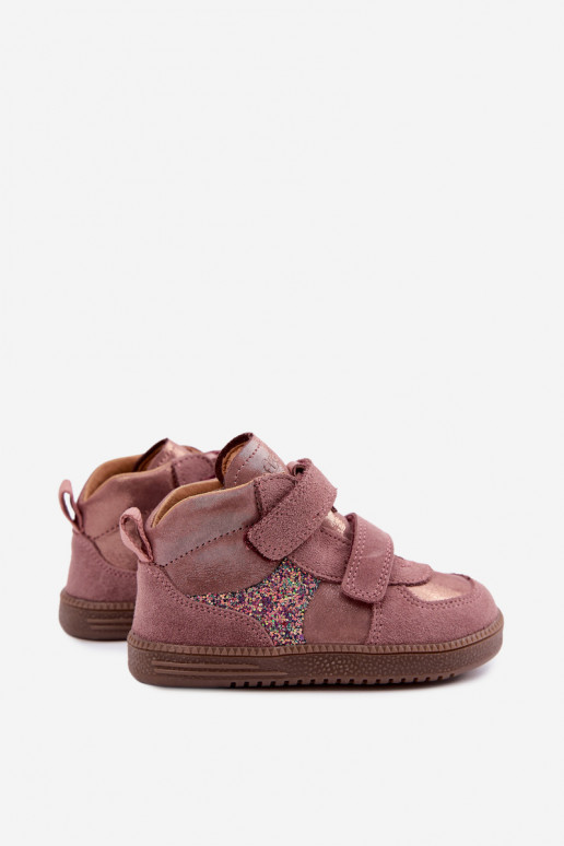 Rosa Kinderveloursleder-Schuhe Barefoot mit Glanz Froddo G2110157-5