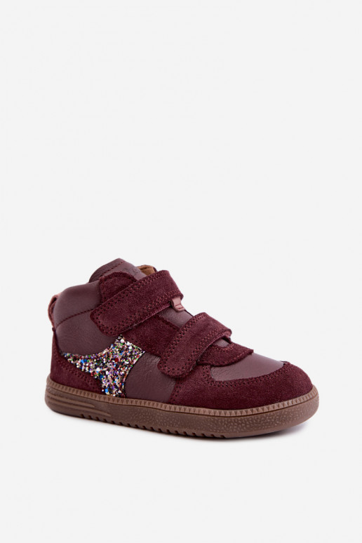 Burgunderfarbene Kinderveloursleder-Schuhe Barefoot Froddo G2110157-4
