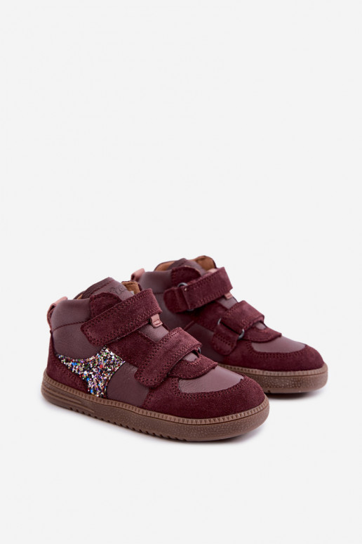 Burgunderfarbene Kinderveloursleder-Schuhe Barefoot Froddo G2110157-4