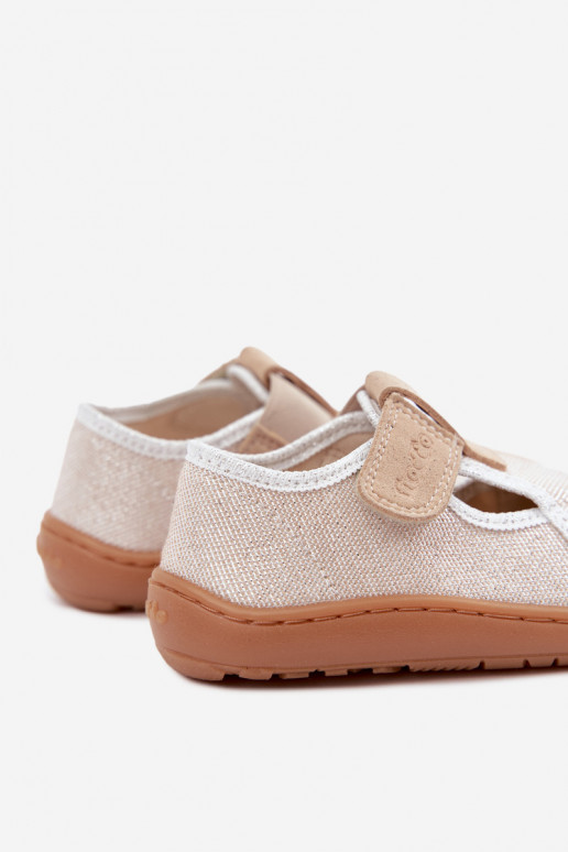 Kinderhausschuhe mit Klettverschlüssen und Glanz Barefoot Froddo Canvas G1700439-3 in Gold